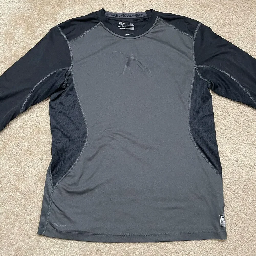 Nike Pro Combat DRI-FIT Ken Griffey Jr Swingman Raglan Large Gray Black Fitted